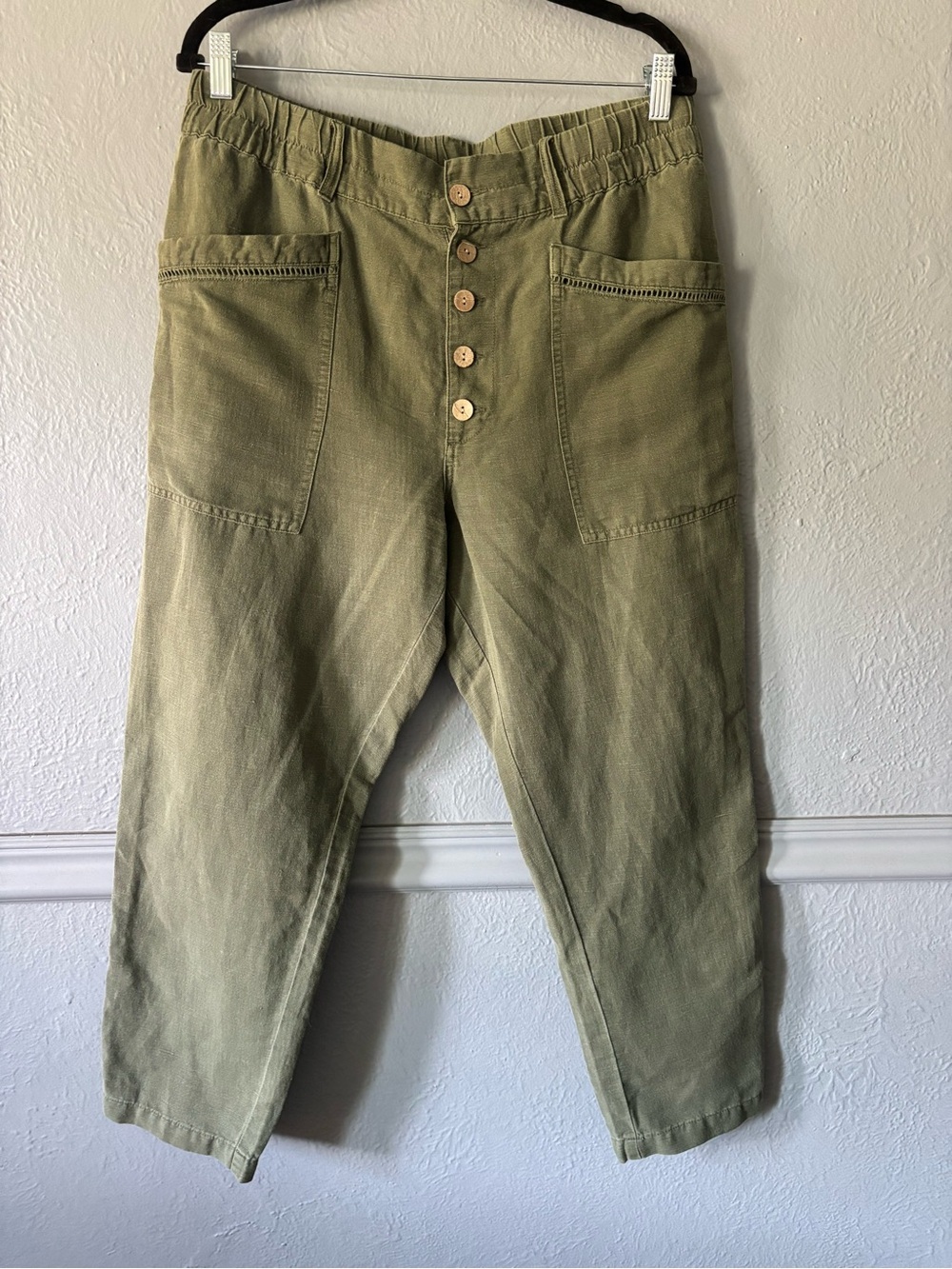 Sundance Olive Green Linen Cotton Crop Pants Petite 14